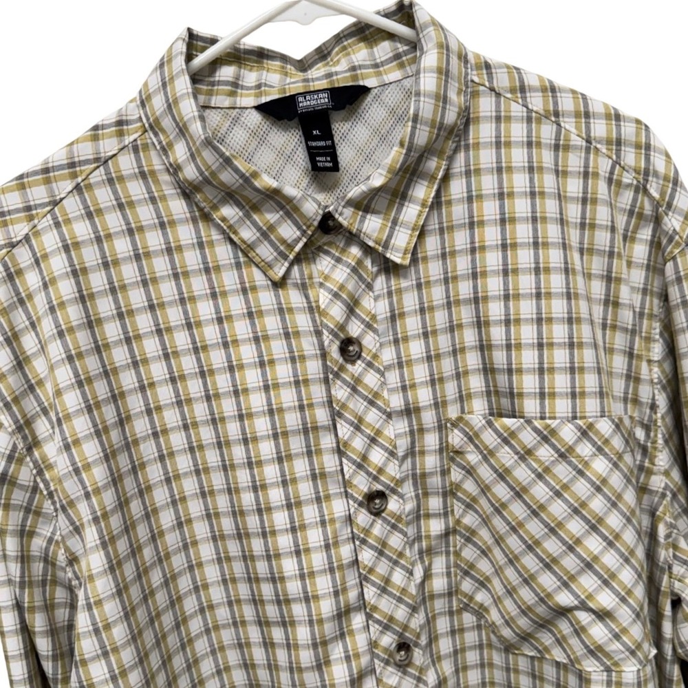 Alaskan Hardgear Duluth Mens XL Plaid Button Down Shirt Performance Yellow Gray